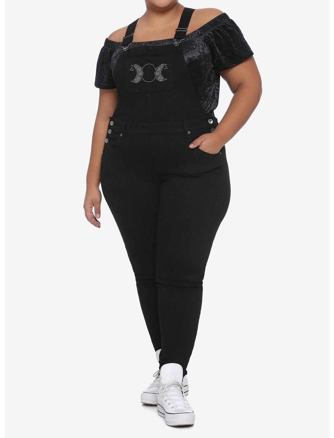 Moon Embroidery Overalls Plus Size, BLACK, hi-res