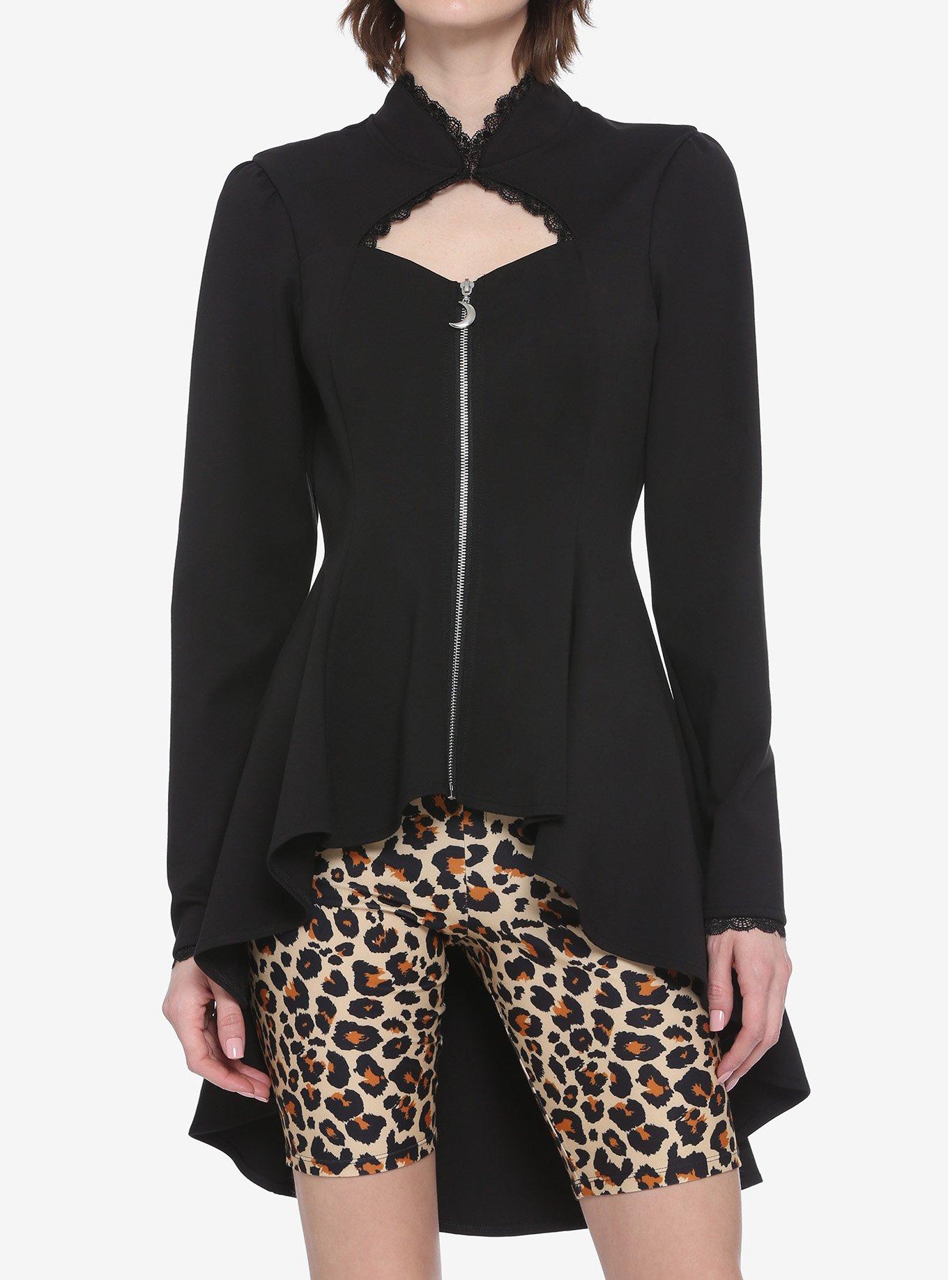 Black Cutout & Zipper Girls Jacket, BLACK, hi-res