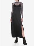 Black Lace Trim Maxi Slip Dress, BLACK, hi-res
