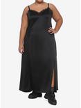 Black Lace Trim Maxi Slip Dress Plus Sizes, BLACK, hi-res