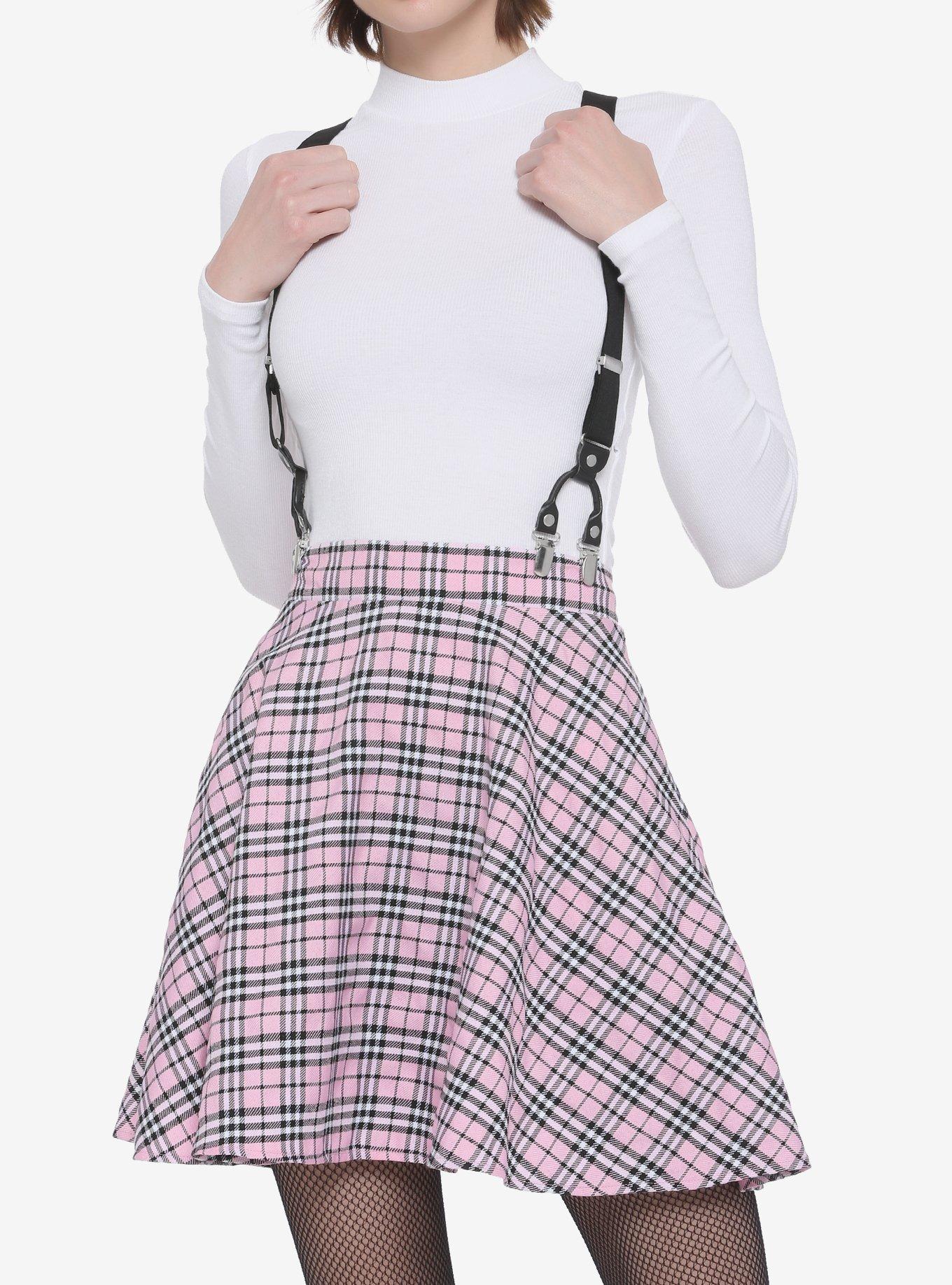 Checkered skirt shop with suspenders