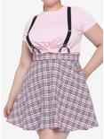 Pink Plaid Suspender Skirt Plus Size, PLAID - PINK, hi-res