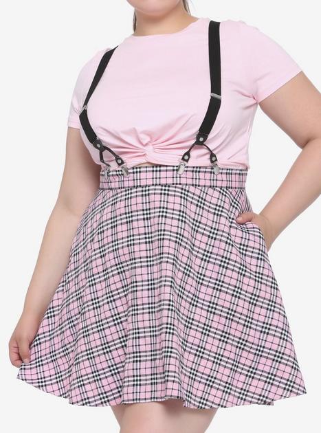 Plaid Skirt Hot Pink Skirt Forever 21 Pink Plaid Suspender Skirt