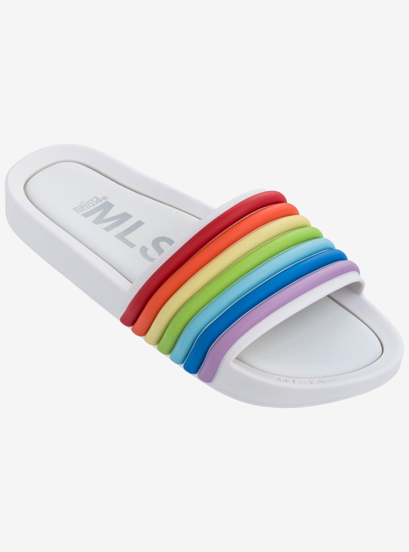 Melissa Beach Slide 3DB Rainbow White Rainbow, WHITE, hi-res