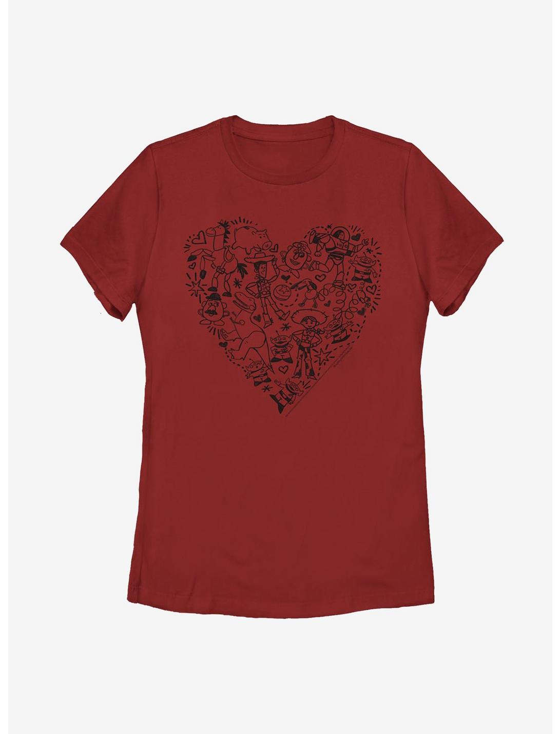 Disney Pixar Toy Story Group Doodle Heart Womens T-Shirt, RED, hi-res