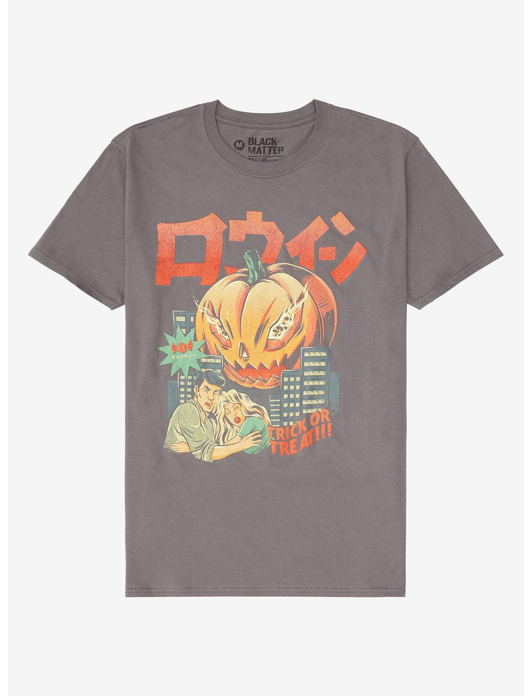 Pumpkin Attack Trick Or Treat T-Shirt By Ilustrata, CHARCOAL  GREY, hi-res