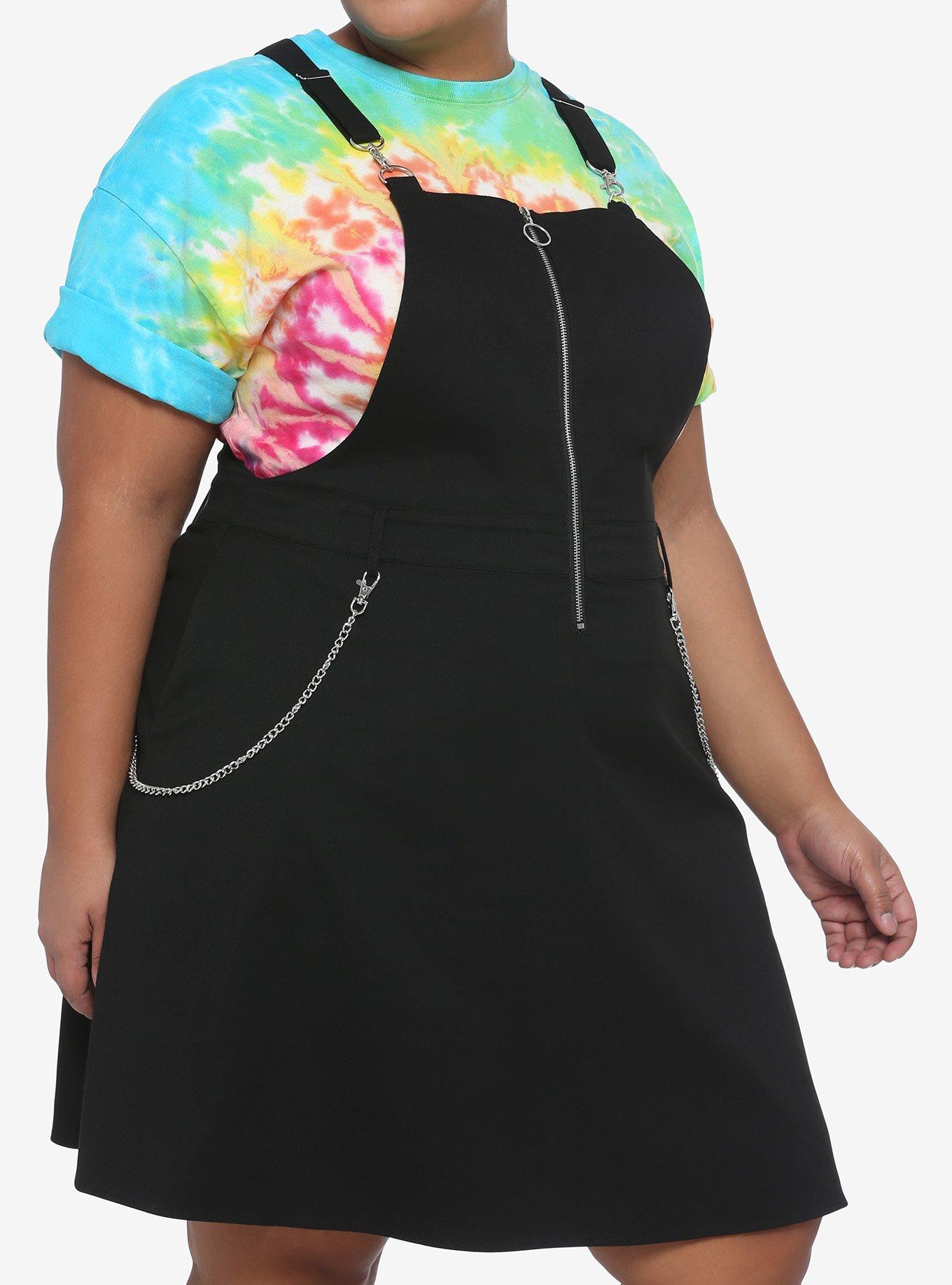 O-Ring Zipper & Chain Skirtall Plus Size, BLACK, hi-res