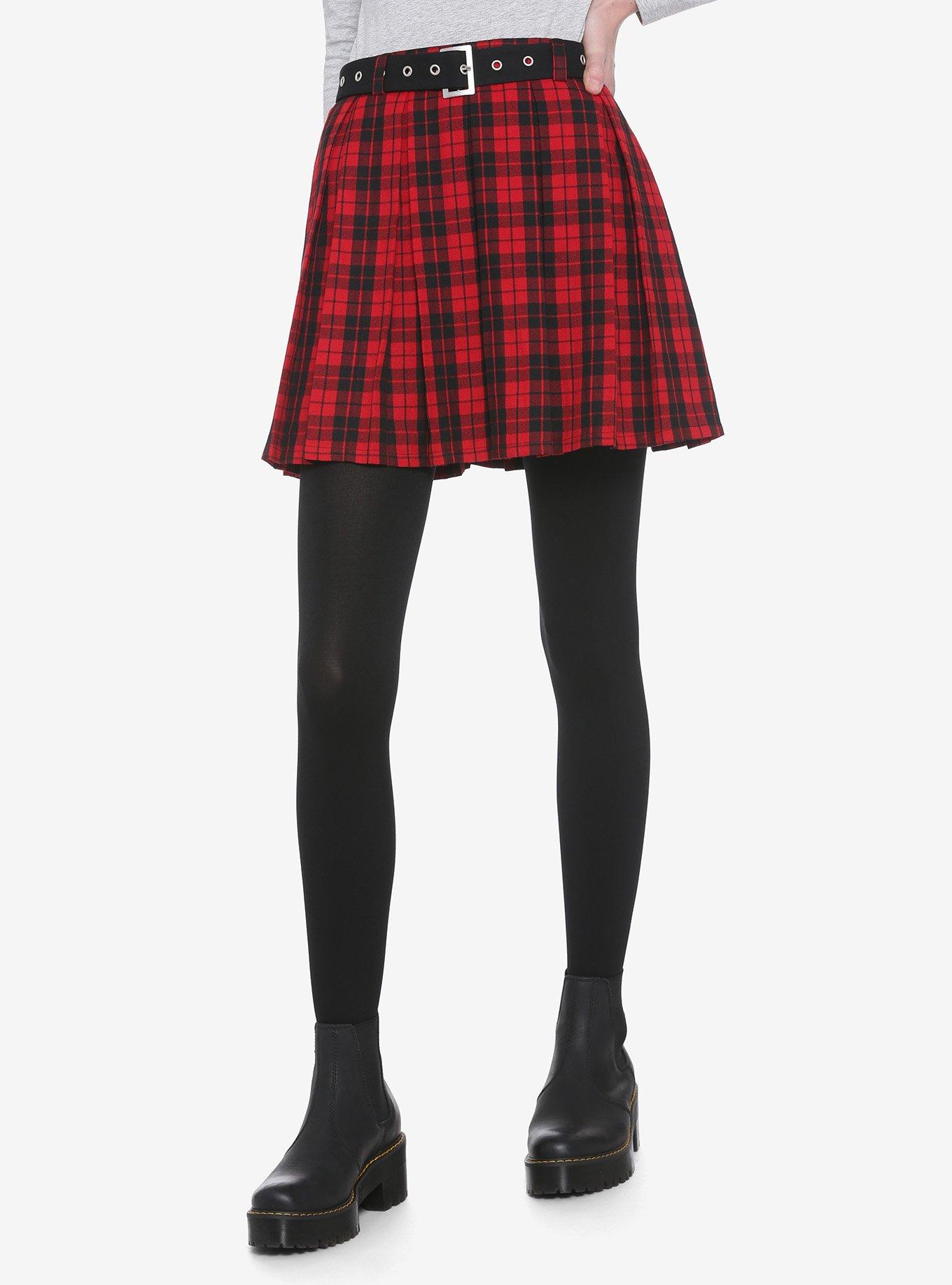 Black and red 2025 plaid skirt pleated