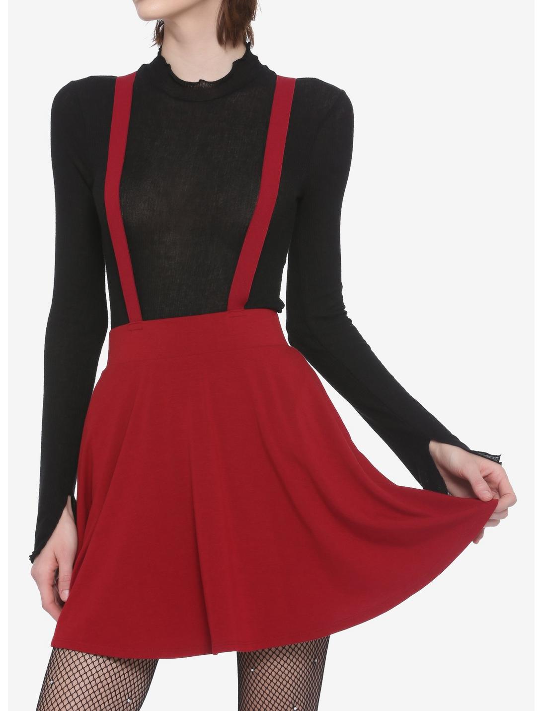 Red Suspender Circle Skirt, RED, hi-res