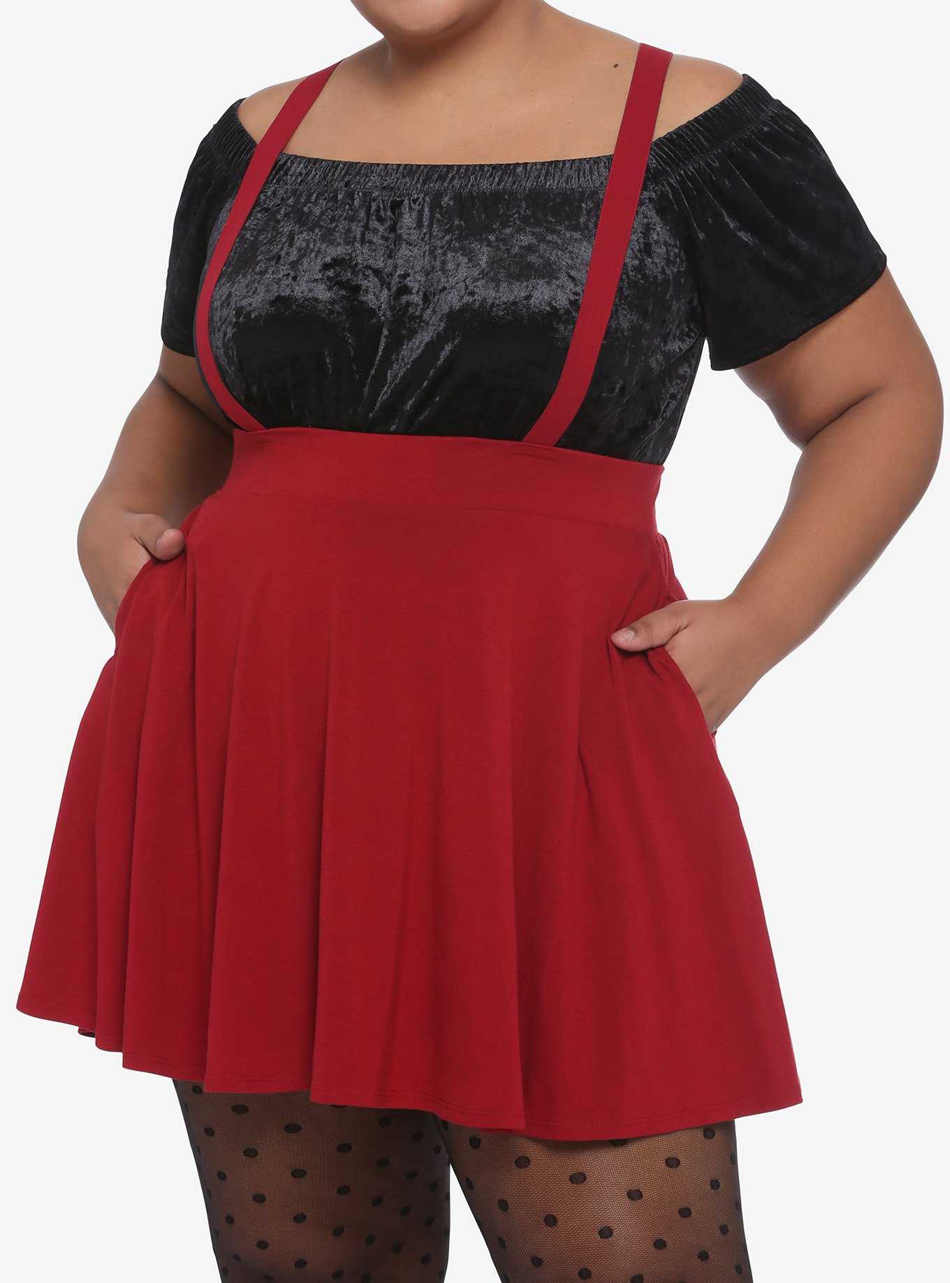 Red Suspender Circle Skirt Plus Size, , hi-res