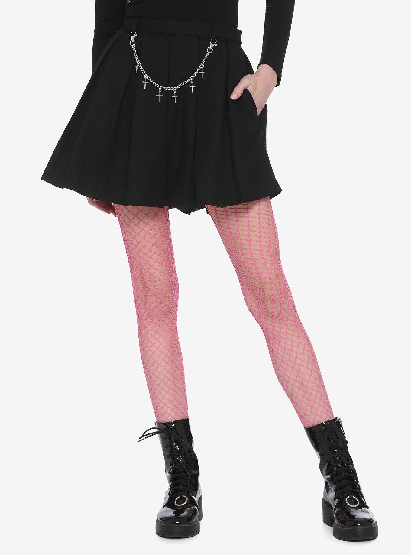 Black Cross Chain Pleated Skirt, BLACK, hi-res
