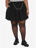 Black Cross Chain Pleated Skirt Plus Size, BLACK, hi-res