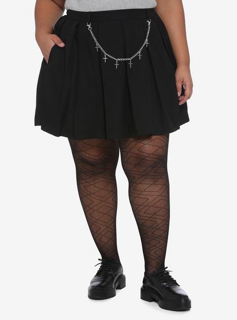 Black Cross Chain Pleated Skirt Plus Size | Hot Topic