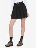 Black Pleated Skirt With Grommet Belt, BLACK, hi-res