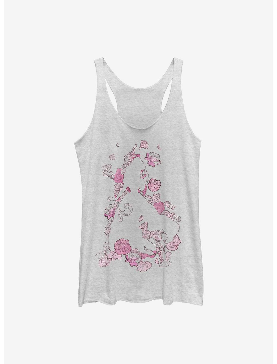 Disney Beauty And The Beast Beauty Silhouette Womens Tank Top, WHITE HTR, hi-res