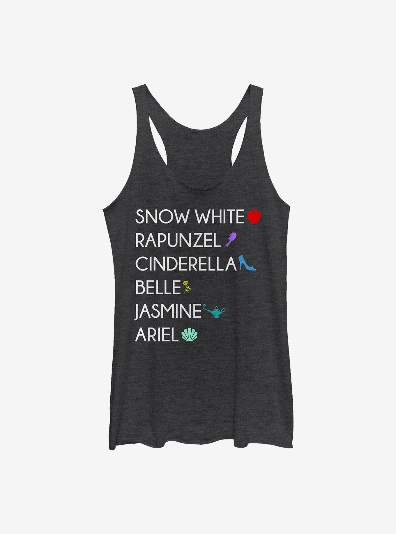 Disney Princesses Name Stack Womens Tank Top, BLK HTR, hi-res