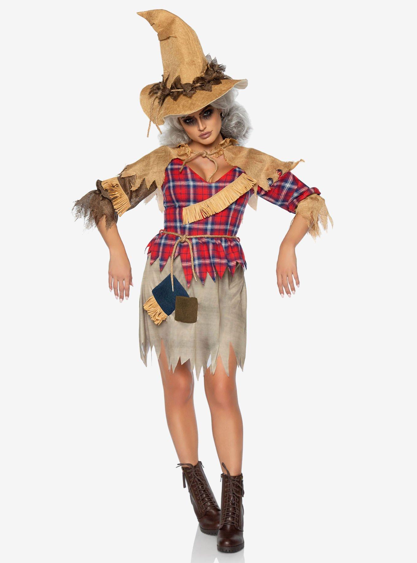 4 Piece Sinister Scarecrow Costume, RED, hi-res