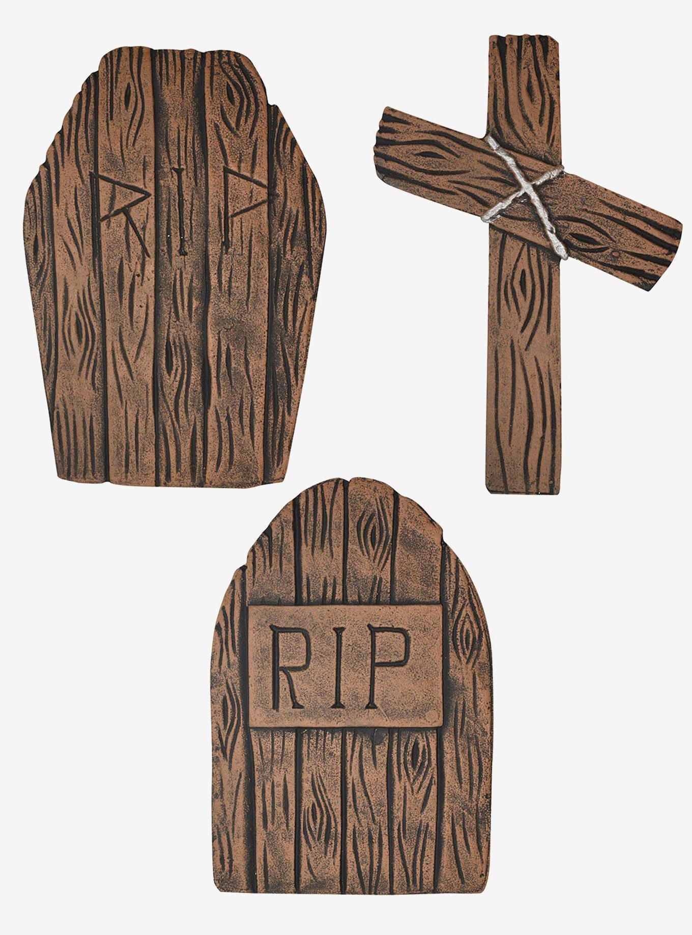 Set of 3 Wood Look R.I.P Tombstones 2 Ft, , hi-res