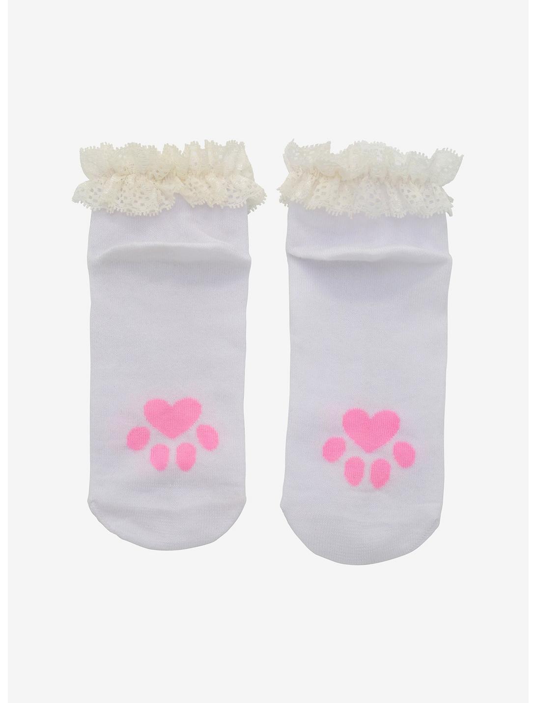 Hot Topic HOT TOPIC Womans Ankle Ruffle Socks w/Paw Print sz 5-10 NWT white 
