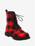 Red & Black Plaid Combat Boots, MULTI, hi-res