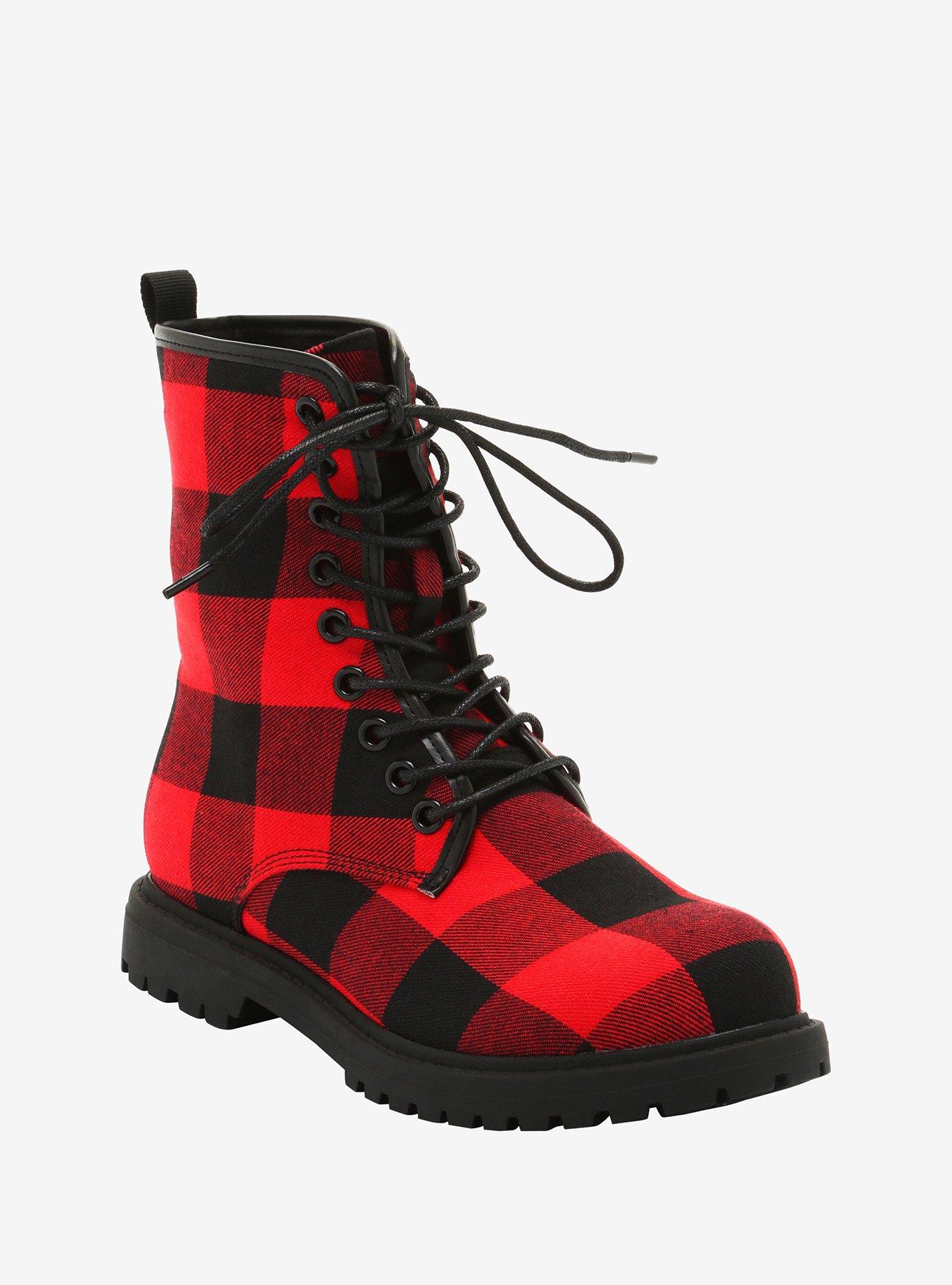 Red Black Plaid Combat Boots Hot Topic