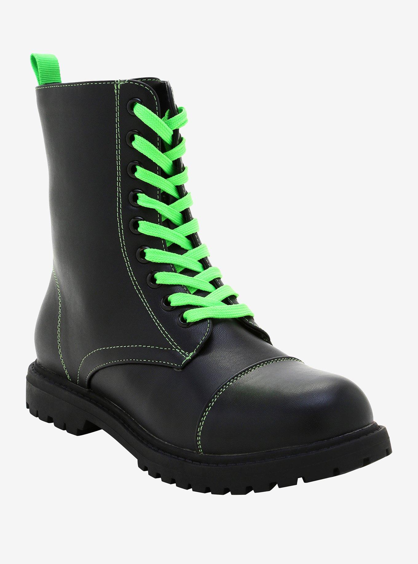 Black & Green Combat Boots, MULTI, hi-res