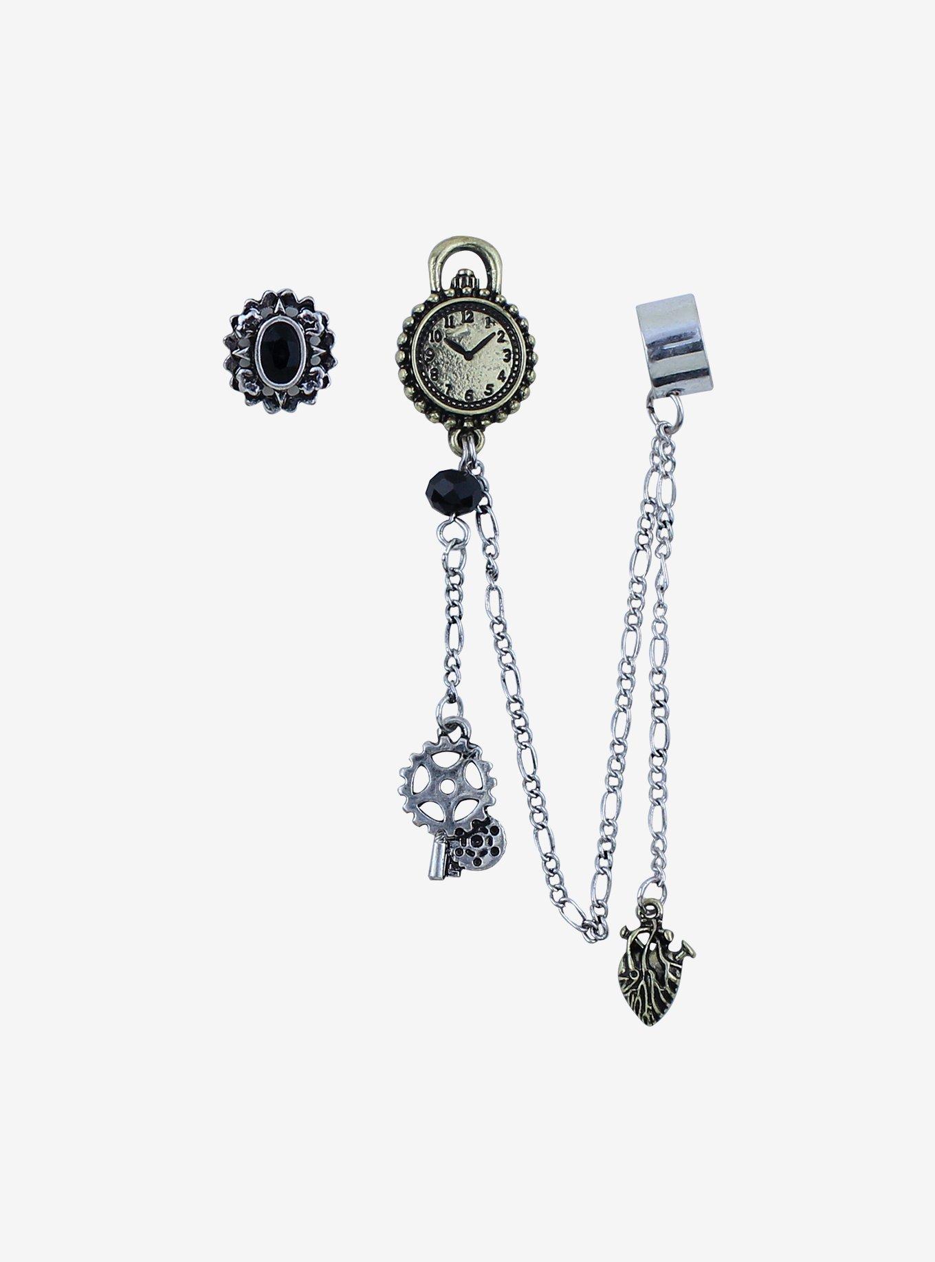 Steampunk Clock Mismatch Cuff Earring Set Hot Topic