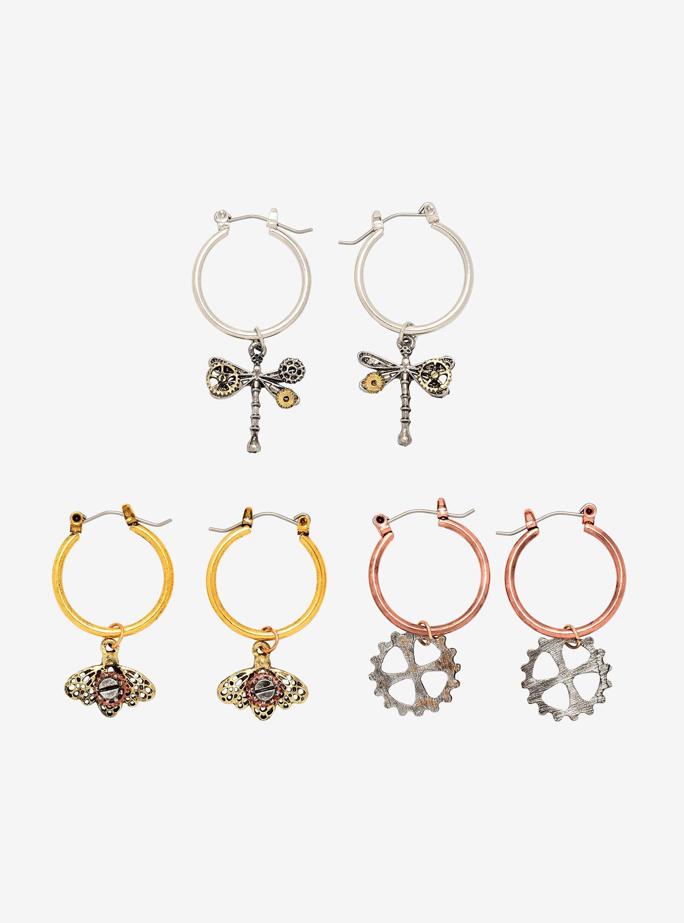 Steampunk Dragonfly Bee Hoop Earring Set, , hi-res
