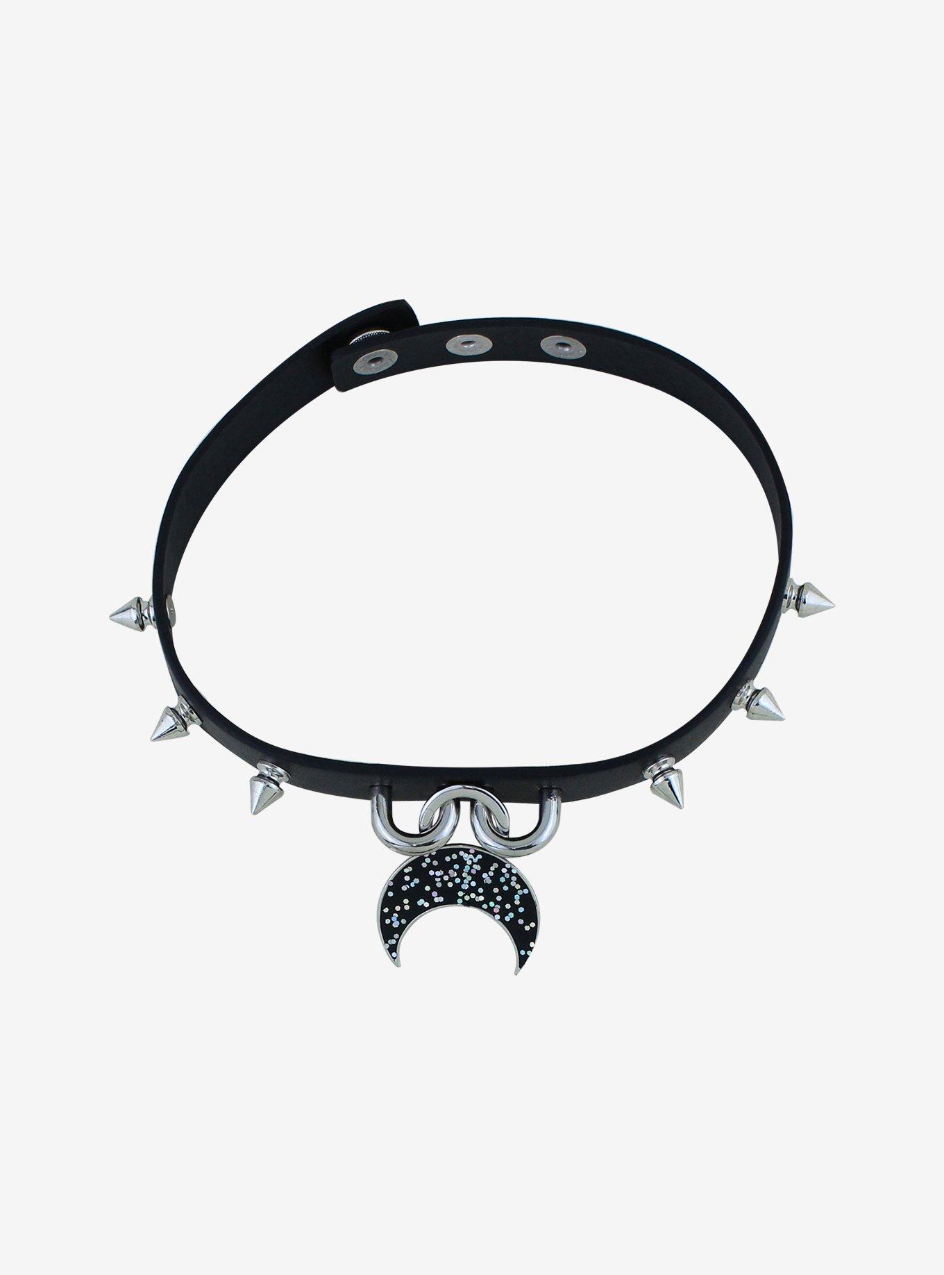 Glitter Crescent Moon Spiked Choker, , hi-res