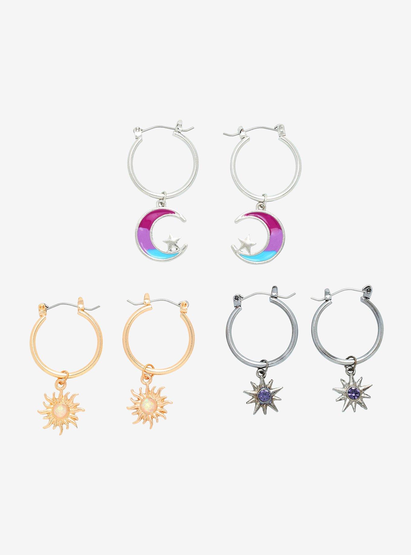 Sun Moon Charm Hoop Earring Set, , hi-res