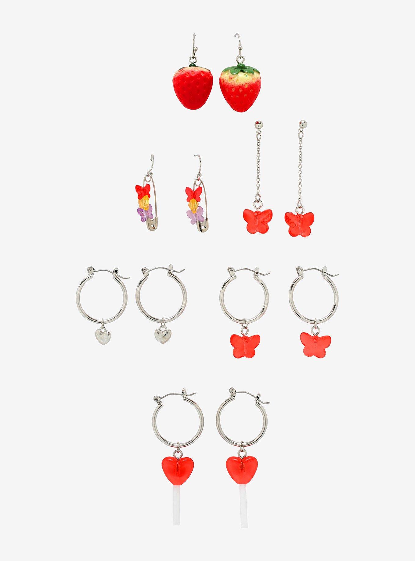 Strawberry Butterfly Earring Set Hot Topic