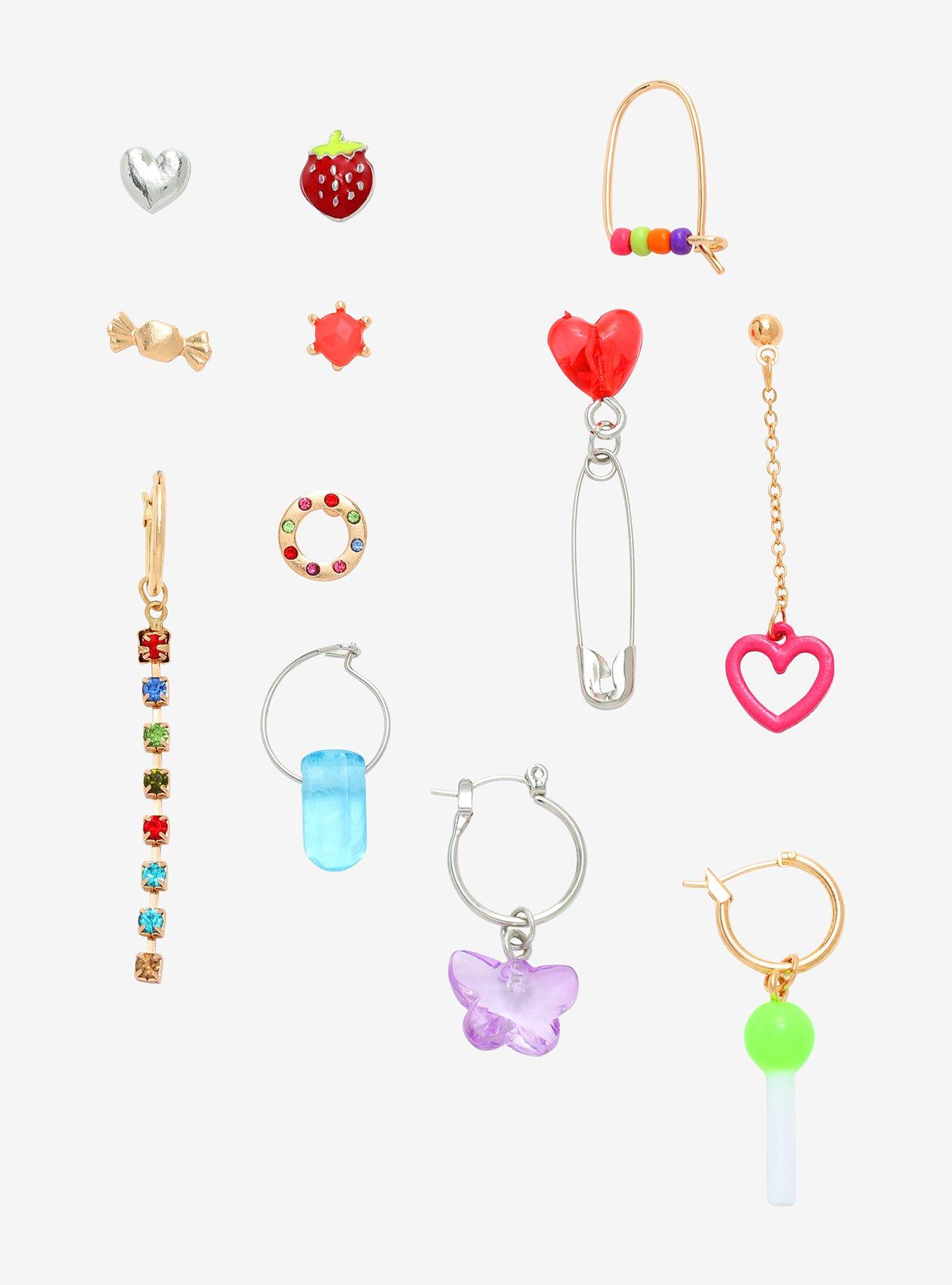 Strawberry Heart Mismatch Earring Set