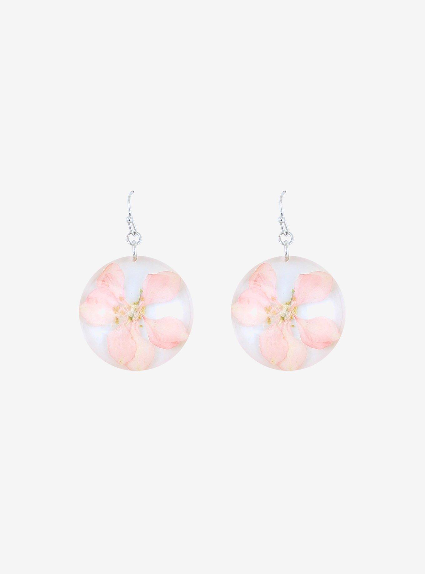 Pink Dried Flower Dangle Earrings, , hi-res