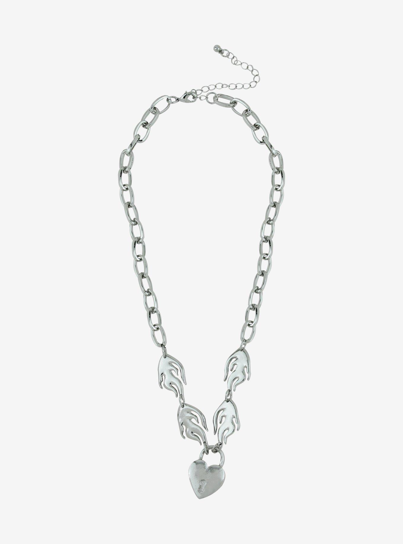 Heart Padlock & Flames Chain Necklace Hot Topic