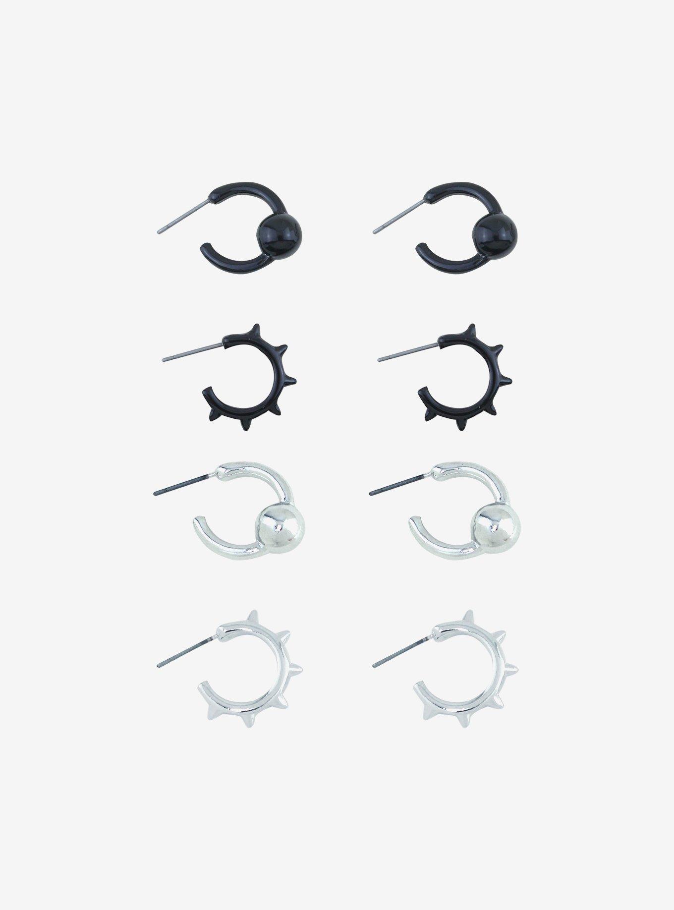 Black & Silver Spike Hoops Set