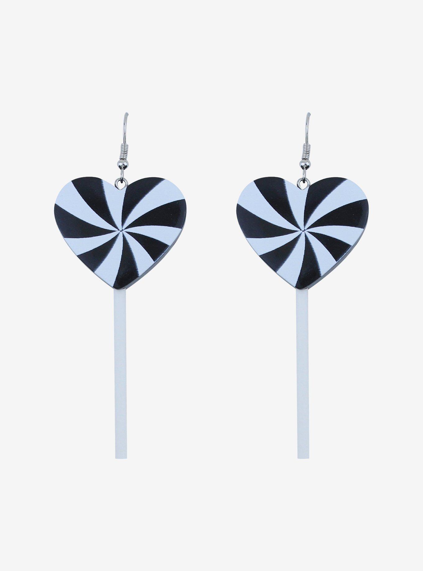 Black & White Swirl Lollipop Drop Earrings, , hi-res