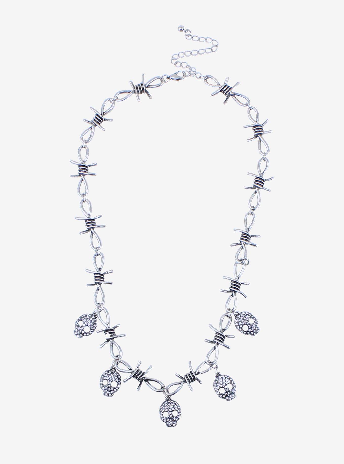Barbed Wire CZ Skull Necklace