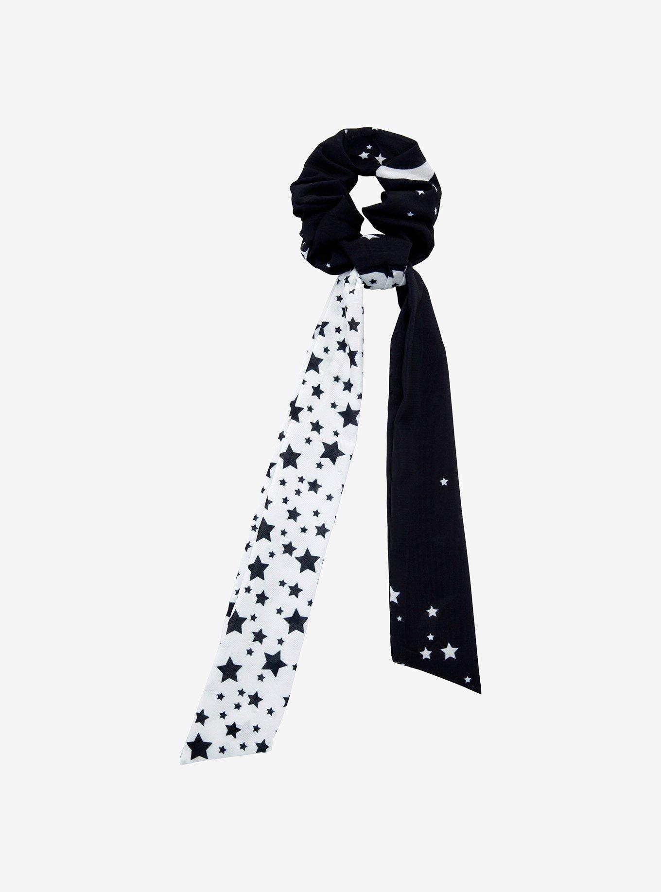 Black & White Split Star Long Bow Scrunchie, , hi-res