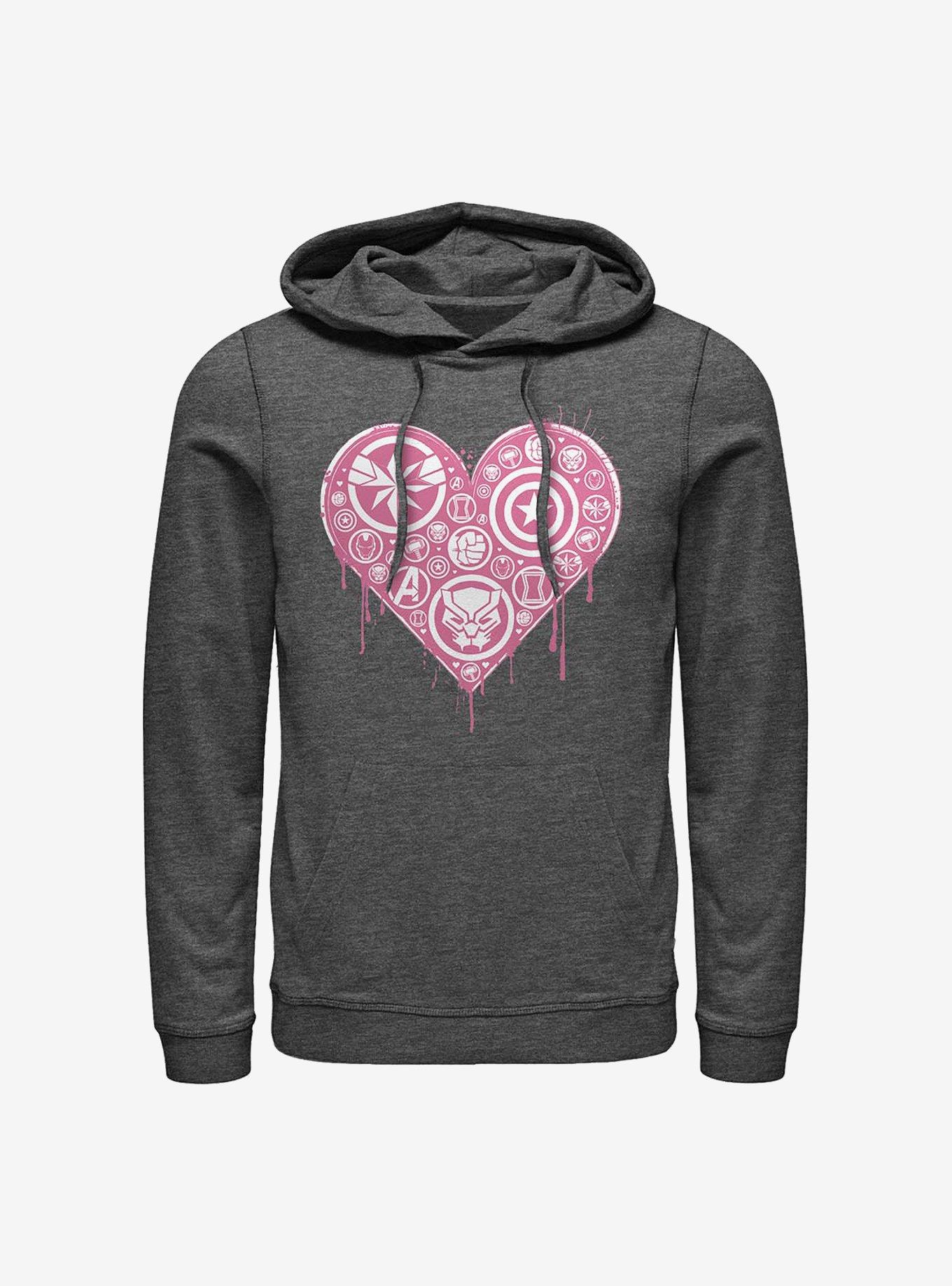 Marvel Avengers Heart Emblems Hoodie, CHAR HTR, hi-res