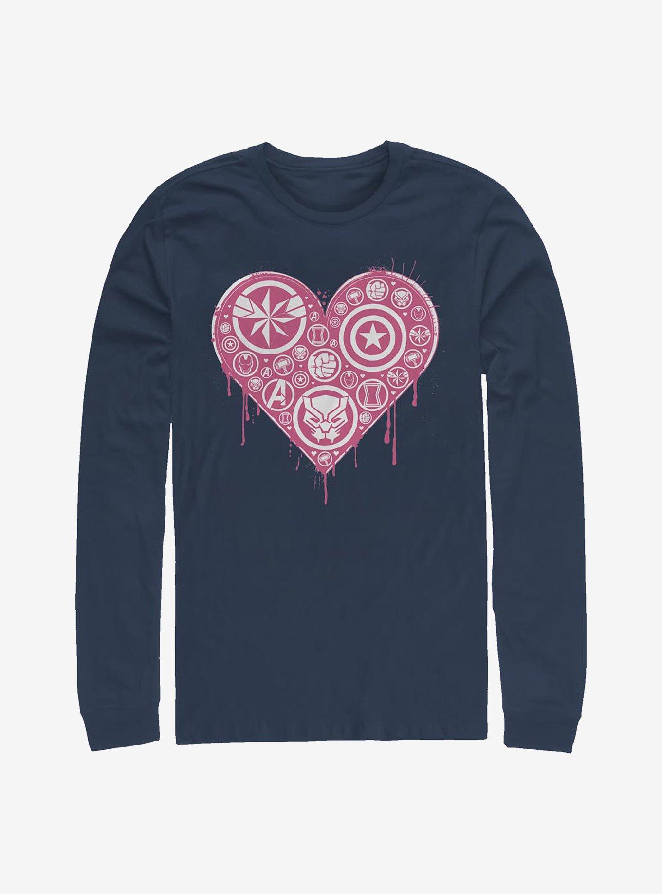 Marvel Avengers Heart Emblems Long-Sleeve T-Shirt, NAVY, hi-res