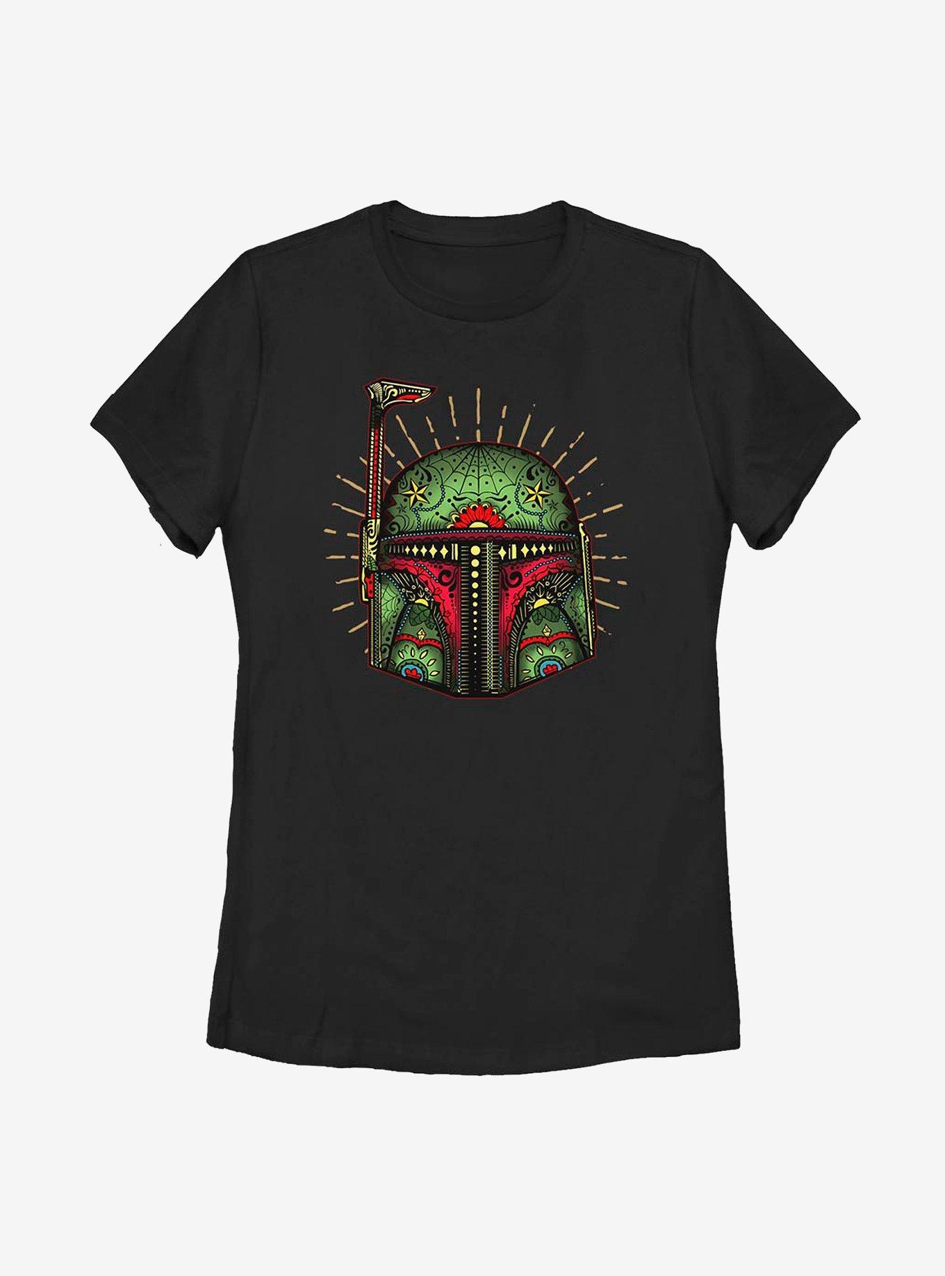 Star Wars Boba Sugar Skull Womens T-Shirt, BLACK, hi-res