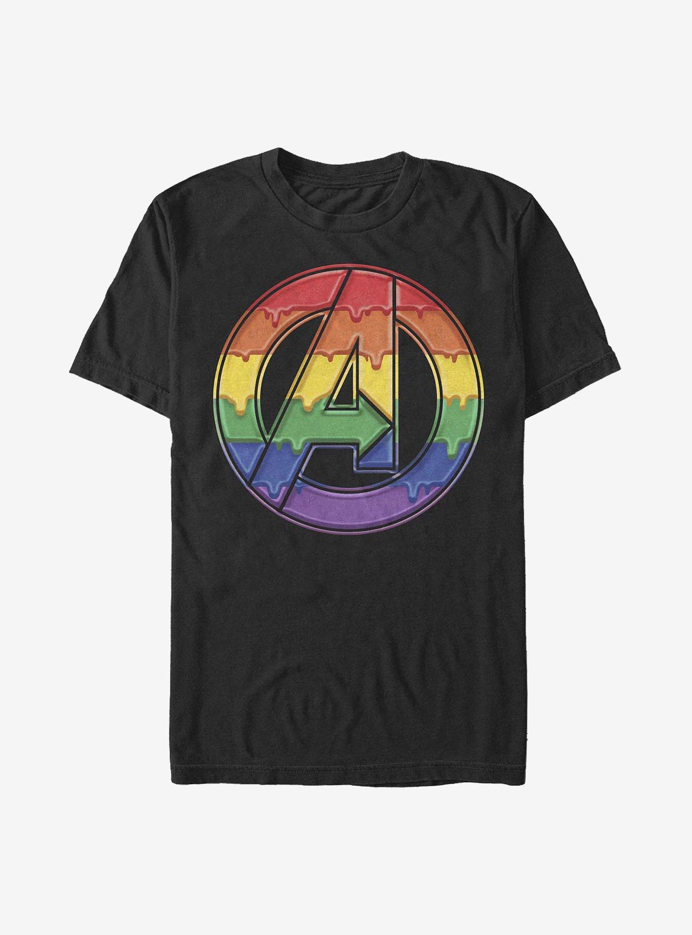 Marvel Avengers Dripping Rainbow Logo T-Shirt, BLACK, hi-res
