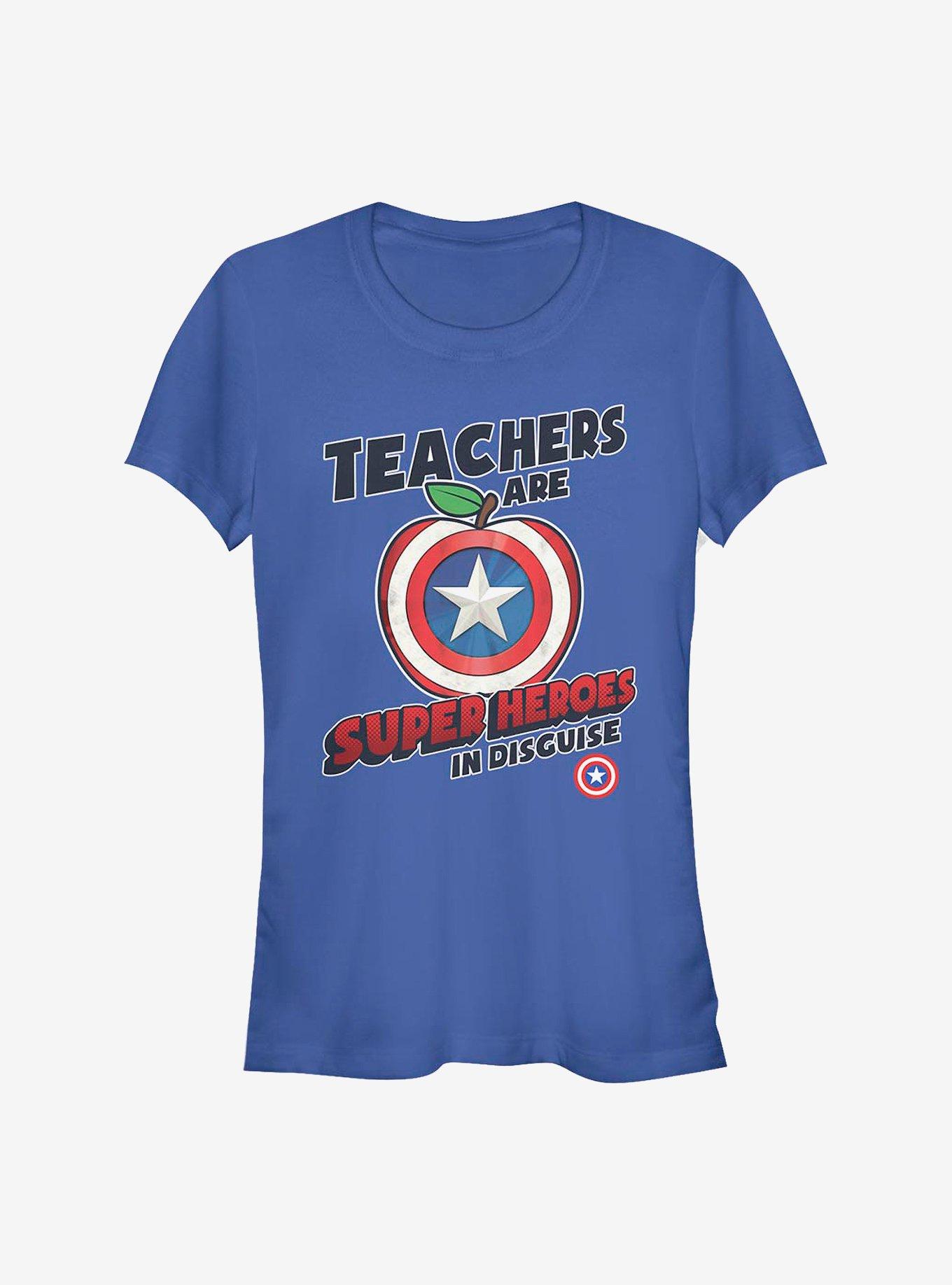 Marvel Captain America Teachers Are Superheroes Girls T-Shirt, ROYAL, hi-res