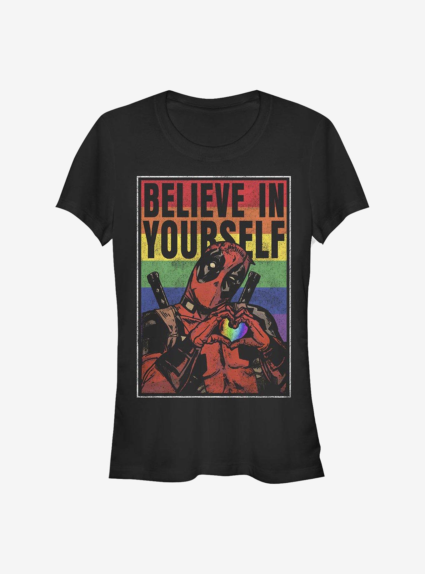 Marvel Deadpool Believe Rainbow Girls T-Shirt, BLACK, hi-res