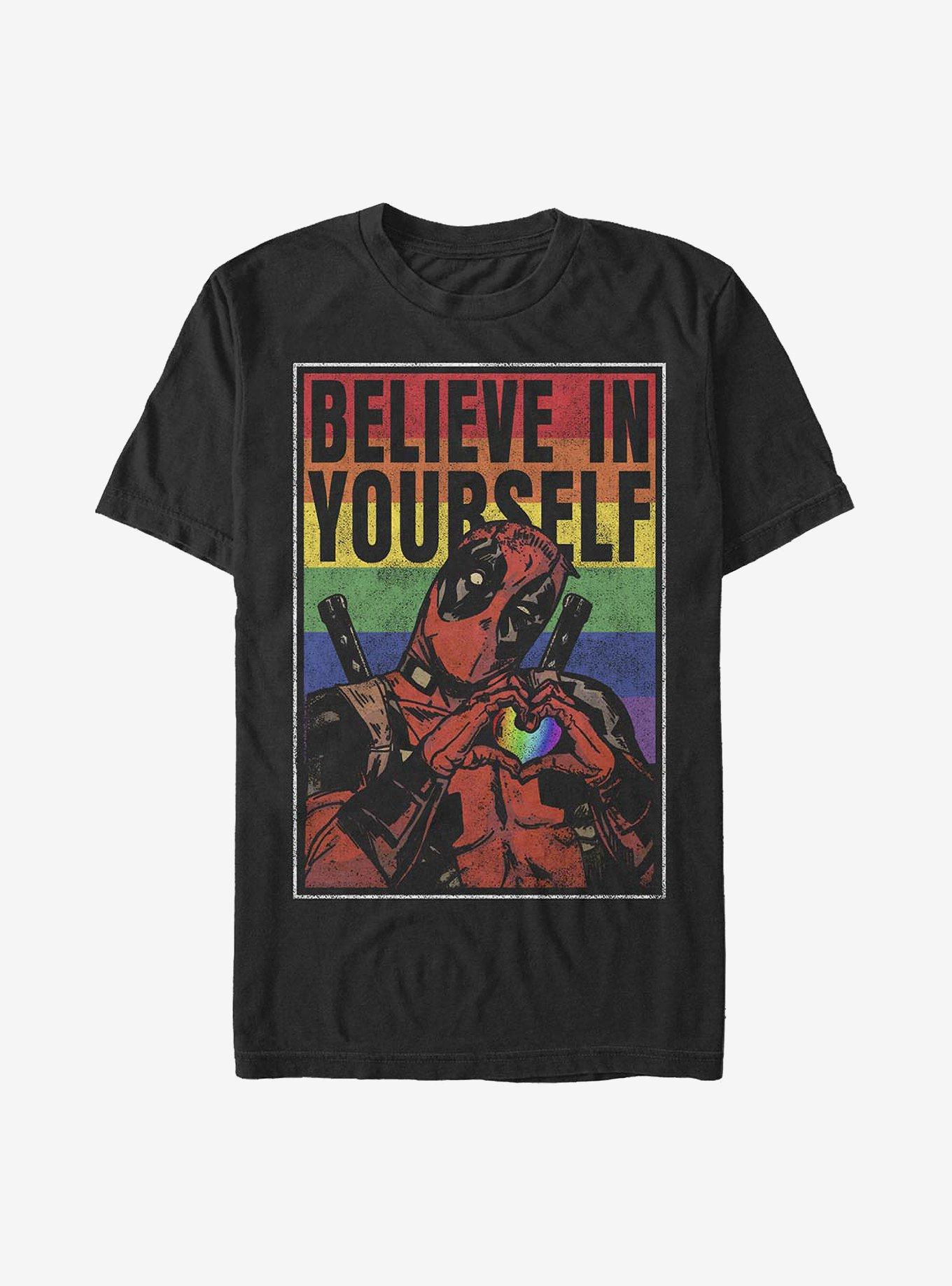 Marvel Deadpool Believe Rainbow T Shirt BLACK Hot Topic