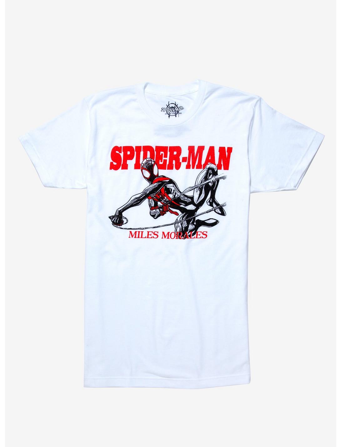 Marvel Spider-Man Miles Morales Swinging T-Shirt - BoxLunch Exclusive, WHITE, hi-res