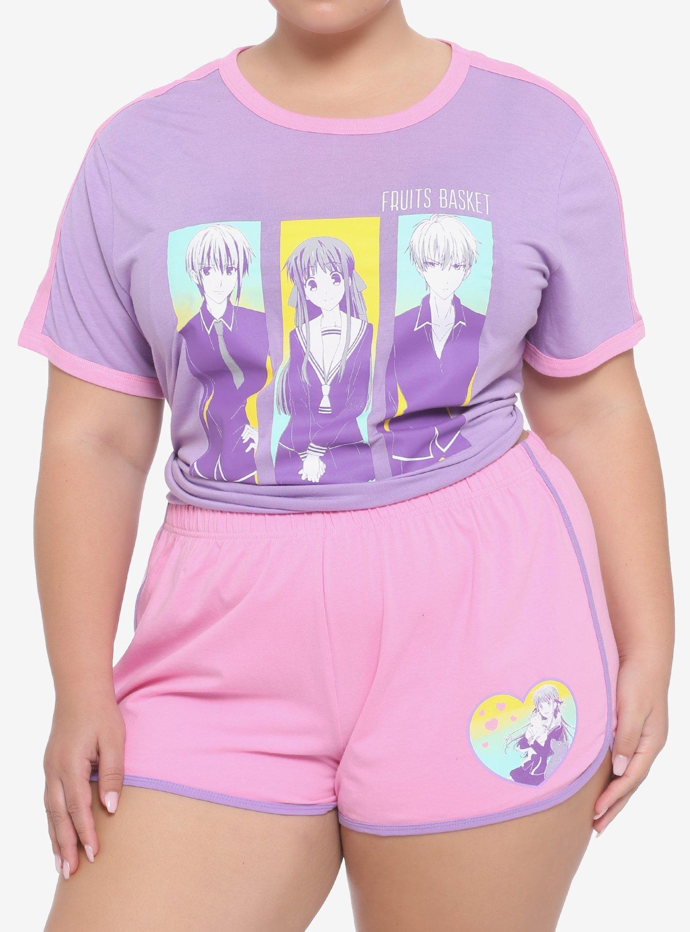 Fruits Basket Pastel Girls Shorts Pajama Set Plus Size, PINK, hi-res