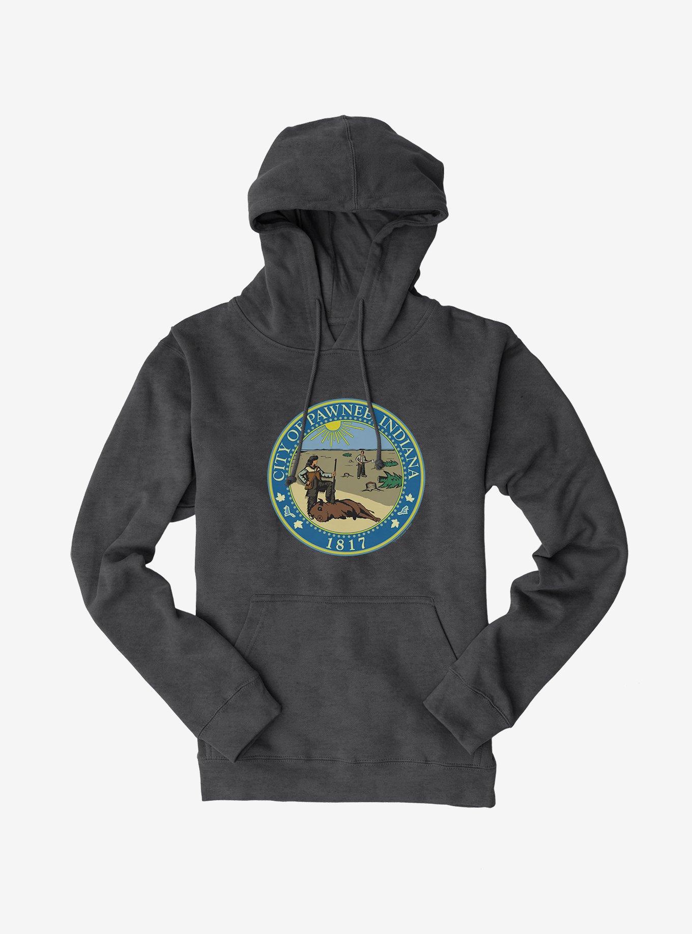 Parks And Recreation Pawnee Indiana Seal Hoodie, CHARCOAL HEATHER, hi-res
