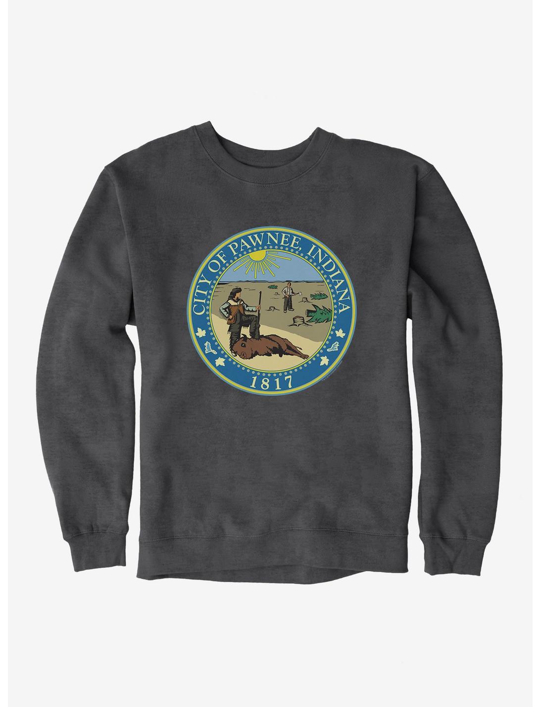 Parks And Recreation Pawnee Indiana Seal Sweatshirt, CHARCOAL HEATHER, hi-res