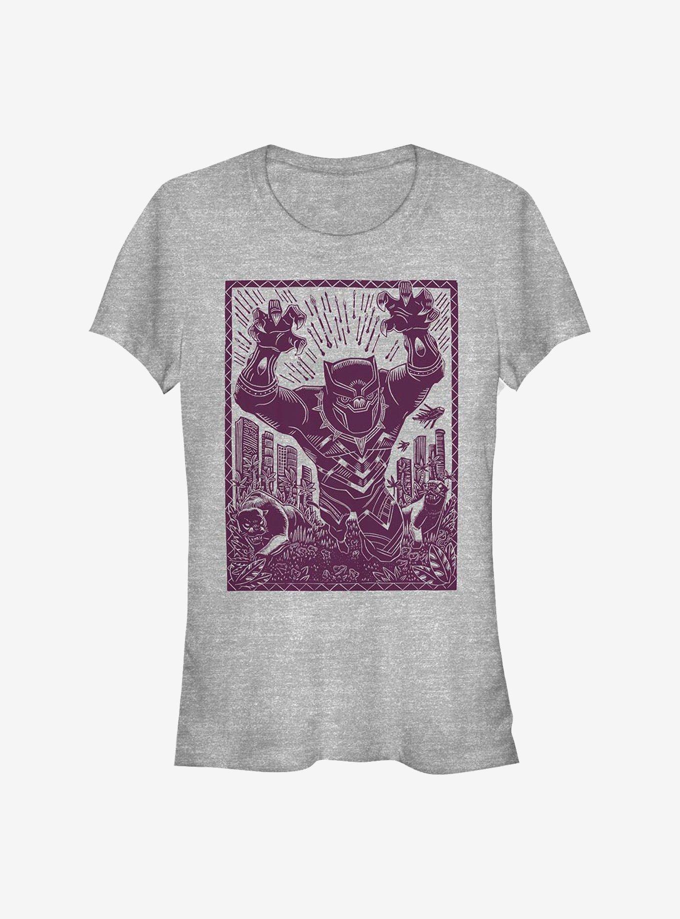 Marvel Black Panther Stencil Girls T-Shirt, ATH HTR, hi-res